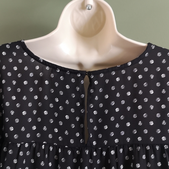 Spense Abstract Polka Dot Smocked Sleeve Detail Flowy Keyhole Back Sz L - Picture 7 of 9